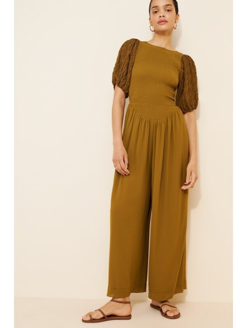 Free People - Olive Green Puff Sleeve Jumpsuit, Size XS